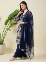 Blue Printed Cotton Kurta Set