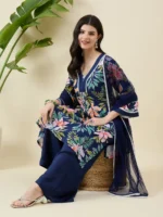 Blue Printed Cotton Kurta Set