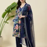 Blue Printed Cotton Kurta Set