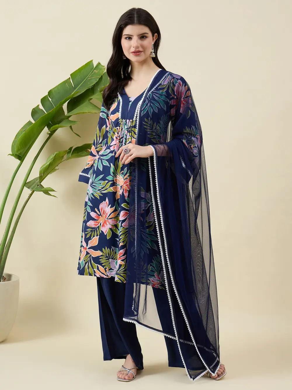 Blue Printed Cotton Kurta Set