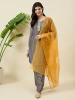 Grey and Mustard kurta Set