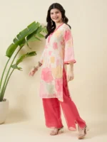 Printed Pink Organza Co-ord Set