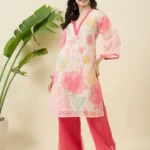 Printed Pink Organza Co-ord Set