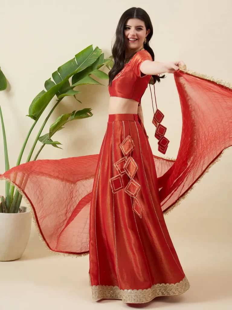 Burnt Orange Tissue Lehenga Set