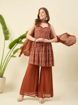 Brown Sharara Set with Dupatta