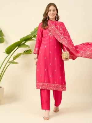 Banarsi Silk Magenta Kurta Set