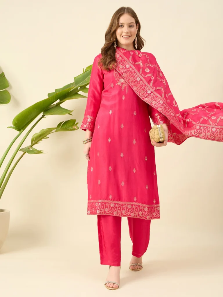 Banarsi Silk Magenta Kurta Set