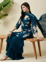 Printed Blue Kurta and Sharara Set