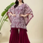 Printed Wine Kurta with Palazzo Set