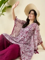 Printed Wine Kurta with Palazzo Set