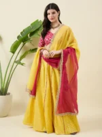 Yellow and Magenta Banarasi Silk Lehenga