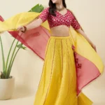 Yellow and Magenta Banarasi Silk Lehenga