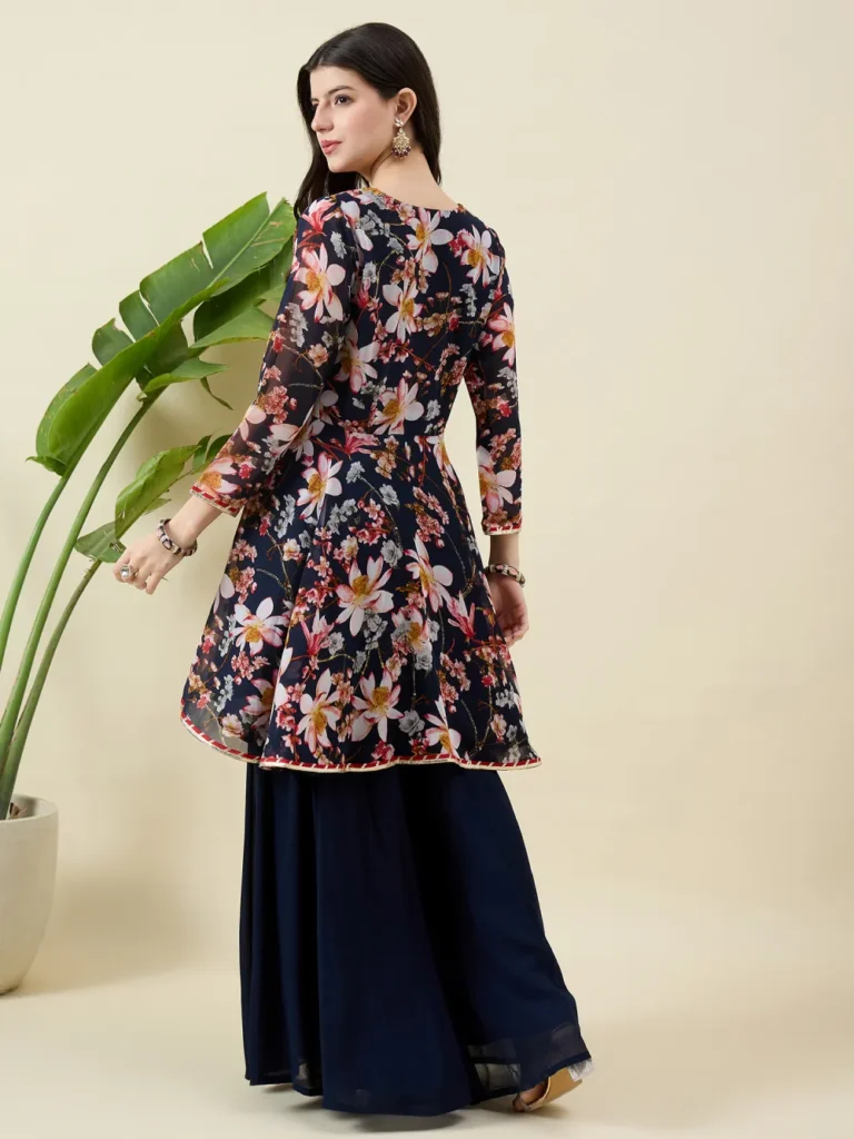 Floral Print Blue Kurta and Palazzo Set