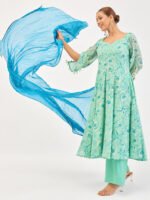 Women Floral Printed Anarkali Kurta with Trousers & Dupatta - Image 4