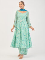 Women Floral Printed Anarkali Kurta with Trousers & Dupatta