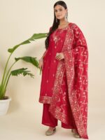 Women Ethnic Motifs Regular Pure Silk Kurta with Trousers & With Dupatta