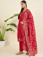 Women Ethnic Motifs Regular Pure Silk Kurta with Trousers & With Dupatta - Image 6