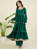 Women Tiered Gotta Patti Chanderi Cotton Kurta with Palazzos & With Dupatta - Image 8