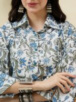 Women Floral Printed Regular Pure Cotton Kurta with Trousers - Image 5