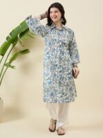 Women Floral Printed Regular Pure Cotton Kurta with Trousers - Image 4