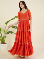 Women Tiered Gotta Patti Chanderi Cotton Kurta with Palazzos & With Dupatta - Image 5