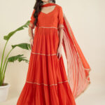 Women Tiered Gotta Patti Chanderi Cotton Kurta with Palazzos & With Dupatta
