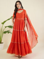 Women Tiered Gotta Patti Chanderi Cotton Kurta with Palazzos & With Dupatta