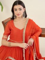 Women Tiered Gotta Patti Chanderi Cotton Kurta with Palazzos & With Dupatta - Image 8