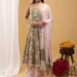 Olive Bloom Floral Anarkali Kurta Set with Dupatta