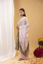 Olive Bloom Floral Anarkali Kurta Set with Dupatta - Image 3