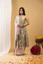 Olive Bloom Floral Anarkali Kurta Set with Dupatta - Image 2