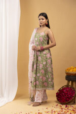 Olive Bloom Floral Anarkali Kurta Set with Dupatta - Image 5