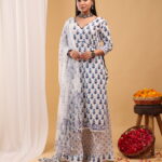 Indigo Bloom Hand-Block Printed Sharara Set