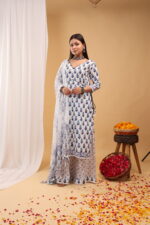 Indigo Bloom Hand-Block Printed Sharara Set - Image 3