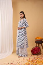 Indigo Bloom Hand-Block Printed Sharara Set - Image 7