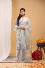 Azure Floral Block-Print Suit Kurta Set