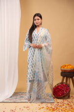 Azure Floral Block-Print Suit Kurta Set - Image 2