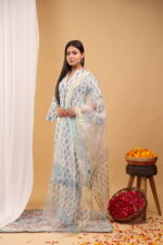 Azure Floral Block-Print Suit Kurta Set - Image 4