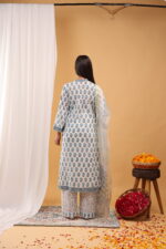 Azure Floral Block-Print Suit Kurta Set - Image 6