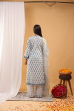 Azure Floral Block-Print Suit Kurta Set - Image 6