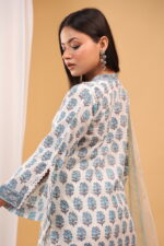 Azure Floral Block-Print Suit Kurta Set - Image 3