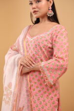 Rosé Charm Printed Kurta Palazzo Set with Dupatta - Image 3