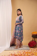 Indigo Bloom Floral Kurta Set with Printed Dupatta - Image 2