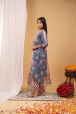 Indigo Bloom Floral Kurta Set with Printed Dupatta - Image 3