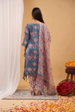 Indigo Bloom Floral Kurta Set with Printed Dupatta - Image 5