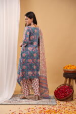 Indigo Bloom Floral Kurta Set with Printed Dupatta - Image 4