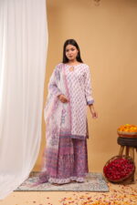 Lavender Paisley Charm Kurta Palazzo Set with Dupatta