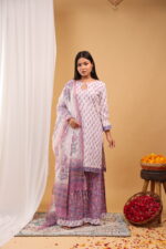 Lavender Paisley Charm Kurta Palazzo Set with Dupatta - Image 2