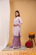 Lavender Paisley Charm Kurta Palazzo Set with Dupatta - Image 3