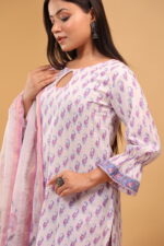 Lavender Paisley Charm Kurta Palazzo Set with Dupatta - Image 4